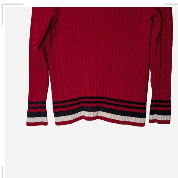 Pre-owned Tommy Hilfiger Red Sweater with Striped Hem - Picture 4 of 9